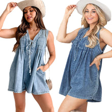 Load image into Gallery viewer, Sleeveless V-neck Babydoll Denim Romper