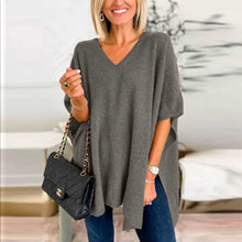 Load image into Gallery viewer, Classic V Neck Loose Fit Solid Poncho Sweater