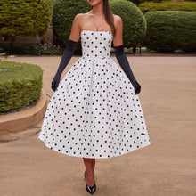 Load image into Gallery viewer, Vintage Strapless Polka Dot Print Midi Dress