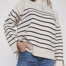 Load image into Gallery viewer, Striped Collared Half Zip Neck Rib Knit Sweater