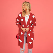 Load image into Gallery viewer, Valentine's Day Cardigan Heart Pattern Ribbed Trim Open Front Cardigan