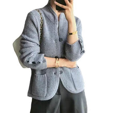 Load image into Gallery viewer, Button Stand Collar Cropped Knitted Cardigan