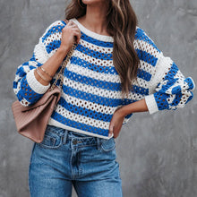 Load image into Gallery viewer, Casual Striped Hollow Crew Neck Knit Sweater