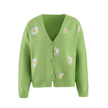 Load image into Gallery viewer, Button Up Daisy Embroidery V-neck Sweater Cardigan