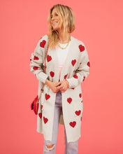 Load image into Gallery viewer, Valentine's Day Cardigan Heart Pattern Ribbed Trim Open Front Cardigan