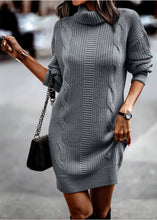 Load image into Gallery viewer, Turtleneck Ribbed Long Sleeve Sweater Dress