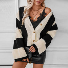 Load image into Gallery viewer, Contrast Striped Casual Loose Women's Knitted Cardigan