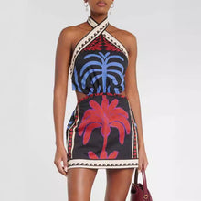 Load image into Gallery viewer, Tropical Plants Print Halter Mini Dress