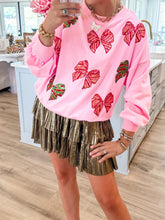 Load image into Gallery viewer, Sequin Bowknot Patched Graphic Christmas Sweatshirt