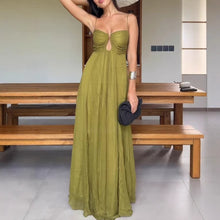 Load image into Gallery viewer, Stylish Spaghetti Straps Metal Hollow Out Pleated A-line Maxi Dress