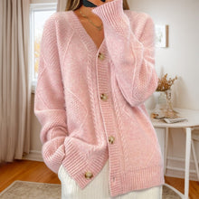 Load image into Gallery viewer, Button-Down Jacquard Long-Sleeved V-Neck Knitted Cardigan