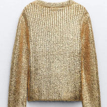 Load image into Gallery viewer, Gold Ribbed Round Neck Long Sleeve Sweater