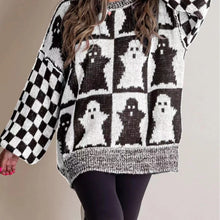 Load image into Gallery viewer, Long Sleeve Ghost Halloween Checkered Sweater