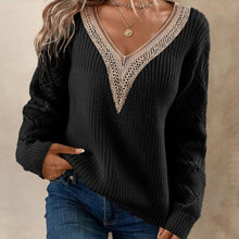 Load image into Gallery viewer, Classic V-Neck Lace Trim Casual Knitted Sweater