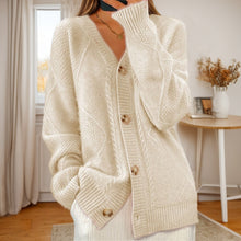 Load image into Gallery viewer, Button-Down Jacquard Long-Sleeved V-Neck Knitted Cardigan