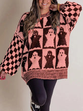 Load image into Gallery viewer, Long Sleeve Ghost Halloween Checkered Sweater