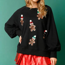 Load image into Gallery viewer, Christmas Gingerbread Man Sequined Long Sleeve Sweatshirt