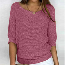 Load image into Gallery viewer, Round Neck Three-Quarter Sleeve Knitted Sweater