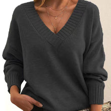 Load image into Gallery viewer, Long Sleeve V Neck Loose Sweaters Knit Pullover