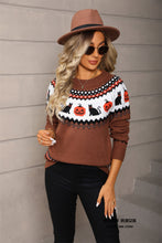 Load image into Gallery viewer, Pumpkin Print Long Sleeves Knit Crewneck Casual Pullover Halloween Party Sweater