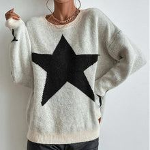 Load image into Gallery viewer, Casual Long Sleeve Crewneck Star Print Pullover Knit Sweater Top