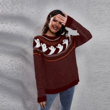 Load image into Gallery viewer, Ribbed Round Neck Ghost Long Sleeve Pullover Sweater