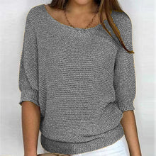 Load image into Gallery viewer, Round Neck Three-Quarter Sleeve Knitted Sweater