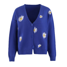 Load image into Gallery viewer, Button Up Daisy Embroidery V-neck Sweater Cardigan
