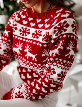 Load image into Gallery viewer, Christmas Elk Snowflake Heart Long Sleeves Knitted Sweater