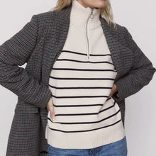 Load image into Gallery viewer, Striped Collared Half Zip Neck Rib Knit Sweater