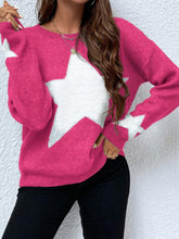 Load image into Gallery viewer, Casual Long Sleeve Crewneck Star Print Pullover Knit Sweater Top