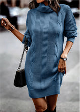 Load image into Gallery viewer, Turtleneck Ribbed Long Sleeve Sweater Dress