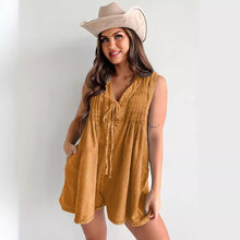 Load image into Gallery viewer, Sleeveless V-neck Babydoll Denim Romper