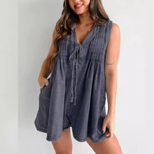 Load image into Gallery viewer, Sleeveless V-neck Babydoll Denim Romper