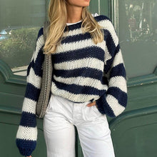 Load image into Gallery viewer, Loose Striped Long Sleeve Knitted Sweater