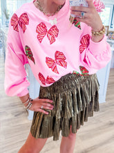 Load image into Gallery viewer, Sequin Bowknot Patched Graphic Christmas Sweatshirt