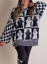 Load image into Gallery viewer, Long Sleeve Ghost Halloween Checkered Sweater