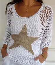 Load image into Gallery viewer, Five-Star Round Neck Hollow Crochet Top