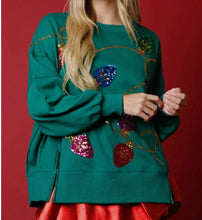 Load image into Gallery viewer, Christmas Lights Sequin Long Sleeve Slit Pullover Sweatshirt