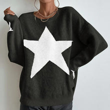 Load image into Gallery viewer, Casual Long Sleeve Crewneck Star Print Pullover Knit Sweater Top