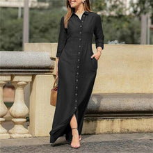 Load image into Gallery viewer, Collar Buttons Down Long Sleeve Maxi Denim Dress
