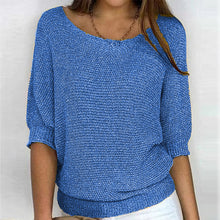 Load image into Gallery viewer, Round Neck Three-Quarter Sleeve Knitted Sweater