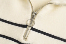 Load image into Gallery viewer, Striped Collared Half Zip Neck Rib Knit Sweater