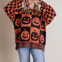 Load image into Gallery viewer, Long Sleeve Ghost Halloween Checkered Sweater