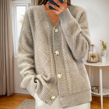 Load image into Gallery viewer, Button-Down Jacquard Long-Sleeved V-Neck Knitted Cardigan