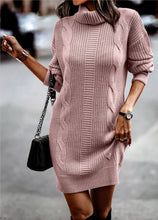 Load image into Gallery viewer, Turtleneck Ribbed Long Sleeve Sweater Dress