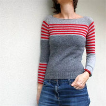 Load image into Gallery viewer, Red Stripped Long Sleeve Color Block Sweater