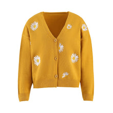 Load image into Gallery viewer, Button Up Daisy Embroidery V-neck Sweater Cardigan