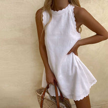 Load image into Gallery viewer, Simple Round Neck Sleeves White Mini Dress