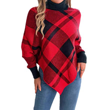 Load image into Gallery viewer, Plaid Turtleneck Batwing Sleeve Sweater